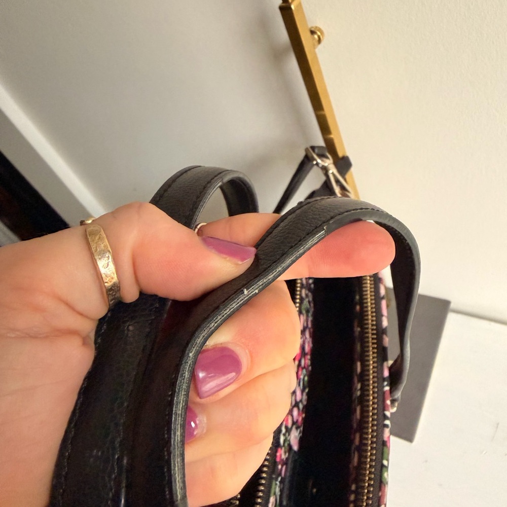 kate spade Black Floral Tote with Pink and White Blossoms and Green Leaves - Picture 13 of 14